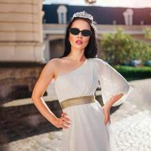 Halloween Party Women Princess Costume Accessories Crown Headband Long Gloves Dress Elegant Black 200 - 210 Characters