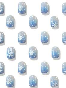24 Peças de Unhas Azuis Curtas com Estampa de Floco de Neve para Colar, Unhas Postiças Curtas Azuis com Glitter Vermelho de Floco de Neve de Natal, Unhas de Natal Azuis Curtas, Unhas de Inverno, Adequadas para Usar, Suprimentos de Unhas para Colar