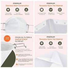 1 bolsa de filtro de cono reutilizable de 10 pulgadas para frer aceite u2013 con bolsa de filtro de aceite de freidora, soporte de filtro de aceite de cocina, soporte de filtro de cono de jarabe de arce - Blanco - Ver 1