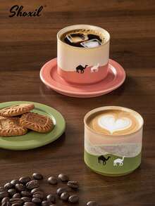 shoxil 1 件骆驼图案陶瓷茶杯盘套装，咖啡杯盘套装，茶杯套装，渐变咖啡杯，80毫升浓缩咖啡杯。适用于下午茶、家庭聚会、卧室、客厅、书房、咖啡厅 - Cup - 查看 9