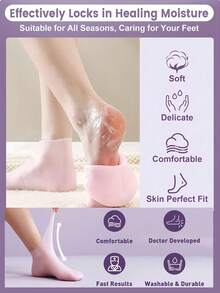2/1 Paio di calzini idratanti in silicone, calzini in silicone morbidi, calzini SPA antiscivolo in gel per ammorbidire i piedi e la pelle screpolata, calzini SPA per pedicure per la cura dei piedi delle donne dopo la pedicure