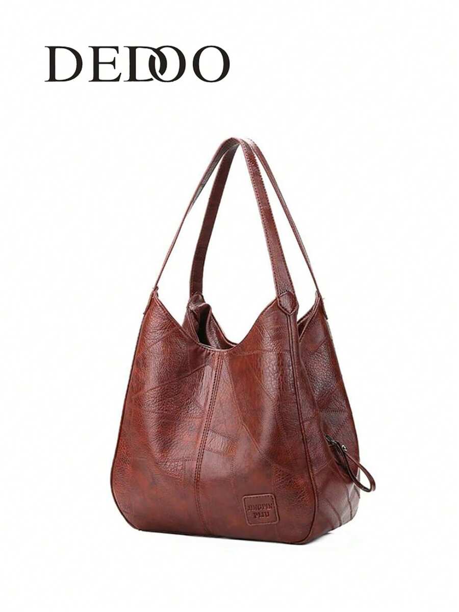 Dedoo Túi xách đeo vai kiểu xô dành cho nữ, túi tote thời trang tối giản dung tích lớn, túi đeo vai bằng da giả mềm mại, túi xách có khóa kéo. - màu nâu - Xem 1