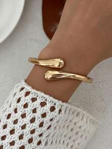 1pc/3pcs Retro Elegant Hip Hop Punk Style Women Futuristic Metallic Smooth Bracelet Includes Geometric Teardrop Cuff Bangle, Suitable For Women's Daily And Party Wear, Stackable, Perfect Gift - Gold - View 5