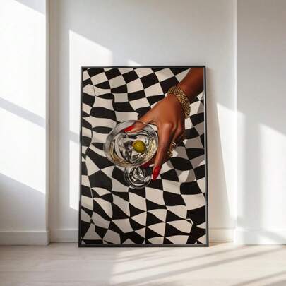 1pc Vintage Martini Painting, Bar Cart Art, Black Fashion Art, Art. Cool Apartment Wall Art, Fashionable Cocktail Wall Art, Frameless, Suitable For Home Decor, Room Decor, Bedroom Decor, Living Room Decoration, Bathroom Decor, Wall Decor, Optional Wall Art With Frame