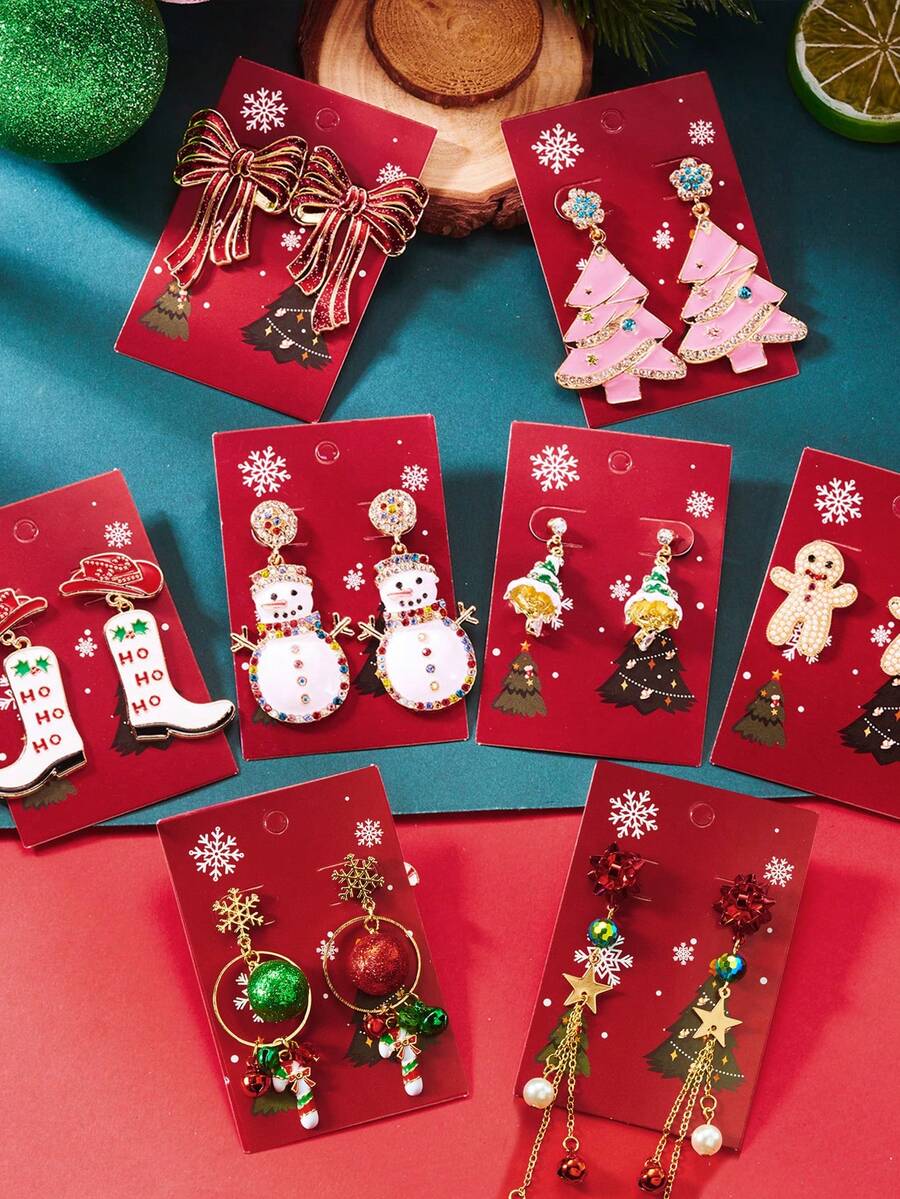 2pcs Christmas Tree, Snowflake & Bell Earrings, Unique & Fun Earrings, New Reindeer Candy Cane Hoop Earrings With Colorful Bells & Tassels, Christmas Gift Earrings, Suitable For Party/Daily And Event Wear