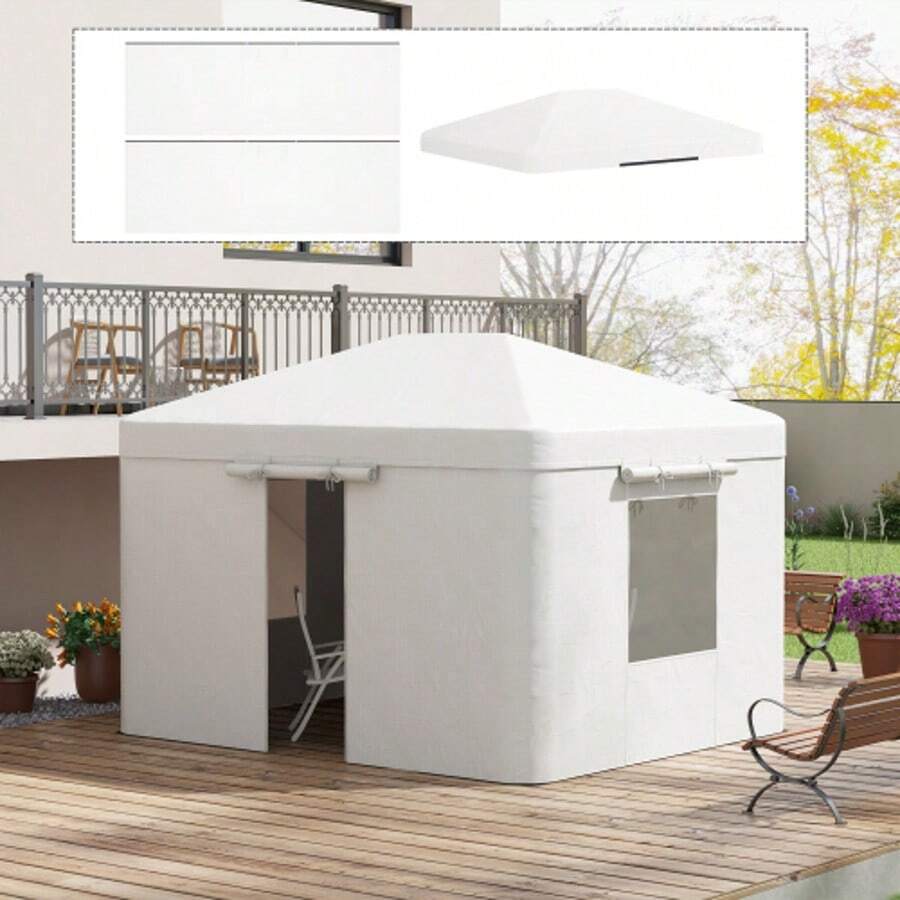 Outsunny Gazebo Replacement Roof Set, Waterproof With 2 Sidewalls, Ideal For Garden Gazebo, White, Weatherproof And Durable - White - View 1