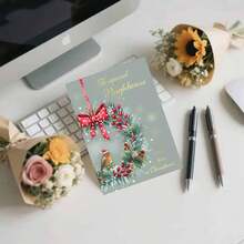 بطاقة عيد الميلاد الفريدة مع مغلف - مثالية للجيران والأصدقاء وتحيات العطلات، تصميم احتفالي مع الأوراق المقدسة والتوت والطيور، مثالية لتمنيات المواسم الخاصة والمناسبات الخاصة، بطاقات عيد الميلاد - متعدد الألوان - مشاهدة 11