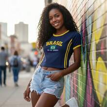 BabyTee Brasil Embroidered Women's T-Shirt - Màu xanh hải quân - Xem 2