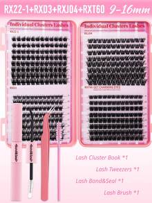 640PCS 20D40D60D80D Individual False Cluster Book Kit High Capacity Individual Lashes 9-16mm Mixed D Curl Natural Look Wispy Soft And Comfortable False Eyelashes Long-Lasting Individual Lashes Kit With Lash Bond&Seal And Tweezers And Lash Brush - màu đen - Xem 10