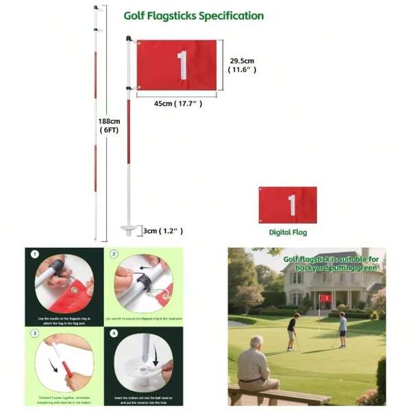 Flagstick, 6 Ft Hole Flags Putting Green, Double Sided Pin Yard With 5 - Section Pole And Ball Retriever, 1 Pack Number 1