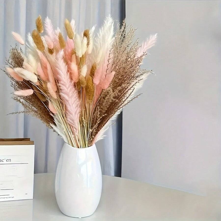55pcs Boho Chic Artificial Pampas Grass & Rabbit Tail Decor Set - Perfect For Home, Office, Weddings | Versatile Linen Bouquet In Assorted Colors For Christmas, Mother's Day, Graduation - Multicolor - View 1