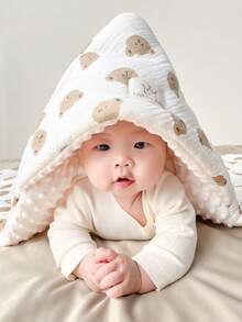 1 件新生儿襁褓包，秋冬季柔软圆点襁褓毯，婴儿防惊吓睡袋