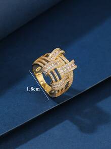 1pc Copper Material Fashionable Charm Zirconia Inlaid Unisex Ring, Suitable For Gift, Women's Holiday And Daily Wear - 21027-1 - View 5