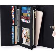 UTO Cartera de Mujer Dama Monedero Grande Cuero Sintético Suave Cartera Minimalisma con Hoja Adorno Colgante con Muñequera - 453 Malva pálido - Ver 3