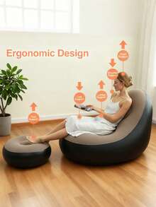 1 Set - Leisure Inflatable Sofa, Inflatable Recliner With Flocking Backrest, Inflatable Patio Recliner Suitable For Indoor Living Room And Bedroom, Outdoor Travel Camping, Picnic And Beach Recliner (With Air Pump)