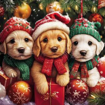 1pc 5D DIY Diamond Painting Kit, Round Acrylic Diamonds, Frameless, Christmas Dog Design, Multiple Sizes Available, Unique Handmade Craft Gift