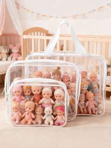 1/3pcs Clear Toy Storage Bags, Toy Organizers And Storage, Reusable Clear PVC Board Game Storage, Travel Organizer Bags With Zipper For Building Blocks, Puzzle, Books - White - View 3