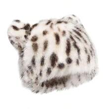 New Leopard Print Bucket Hat With Cute Bear Ears, Fashionable Thick Plush Warm Faux Leather Hat For Women, Comfortable Stylish Elegant Headwear Suitable For Daily Outings In Autumn/Winter - Multicolor - View 5