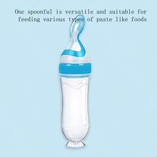 1pc Baby Food Squeeze Bottle, Silicone Infant Feeding Bottle With Spoon, Children Complementary Food Feeder, Suitable For Puree, Unisex Pink/Blue - Blue - View 7