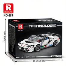 Reobrix NO.687 White Sports Car Building Block Toy Set, Mechanical Vehicle Set - Suitable For Christmas & Halloween Unique Decorative Gifts, Ideal For Family Gatherings And As Halloween/Christmas/Birthday Gifts (382Pcs) - trắng - Xem 3