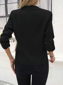 [Women's Office Work Suit Blazer] Solid Color Button Front Blazer, Elegant Long Sleeve Lapel Collar Blazer For Office & Work, Women's Clothing, Flap, Suit - màu đen - Xem 5