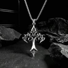 Vintage Flame Cross Pendant Necklace For Men And Women - Gothic Choker Jewelry With Long Chain
