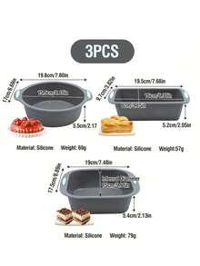 1件/3件硅胶小蛋糕模具,吐司面包烤盘,马卡龙、磅蛋糕、饼干烘焙模具-双耳圆形/长方形/方形蛋糕模具吐司烘焙套装,家用DIY蛋糕烘焙模具面包模具,适用于婚礼、生日、返校、派对等创意蛋糕模具,多功能硅胶烘焙模具-方形、长方形、圆形烤盘套装,耐热,易脱模,饼干、蛋糕、面包制作工具 - 彩色 - 查看 14