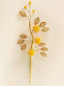 1pc/3pcs Metal Leaf Artificial Flower Handmade Beaded Faux Berry Realistic Plant Decor For Home, Desktop Decoration