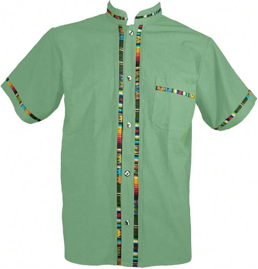 Men's Short Sleeve Mexican Guayabera Shirts Made In Mexico, Multiple Colorshalloween - 深檸檬綠 - 查看 1