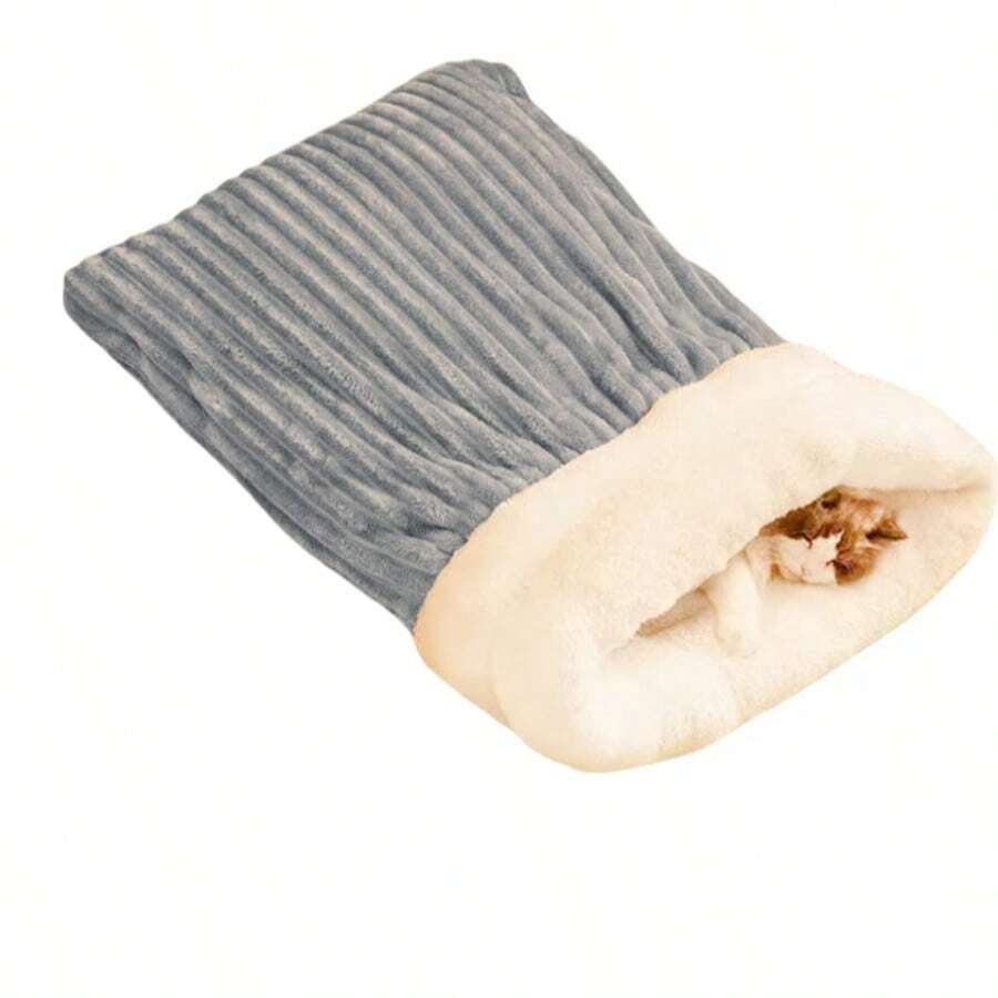 1 pieza Saco de dormir para gatos, Saco de dormir cómodo para gatos, Saco de dormir cálido y cómodo para gatos - Saco de dormir de peluche suave semi-cerrado - Para gatos de interior Nuevo saco de dormir de invierno para gatos