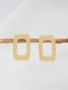 1 par de pendientes minimalistas de metal hueco con diseño geométrico cuadrado, versátiles y de moda para uso diario - Unitalla - Ver 5