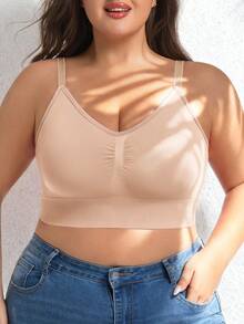 1pc Plus Size Women Sports Yoga Hiking Bra, Adjustable Straps, Detachable Straps, Supportive - Apricot - View 5