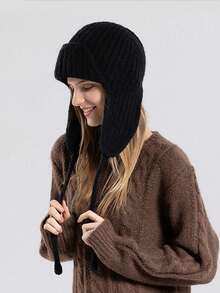 1 Bộ mũ và khăn trùm đầu Balaclava Thu/Đông dành cho nữ, Mũ len vá vải dệt kim phong cách đường phố ấm áp ngoài trời - Mũ len - Xem 15