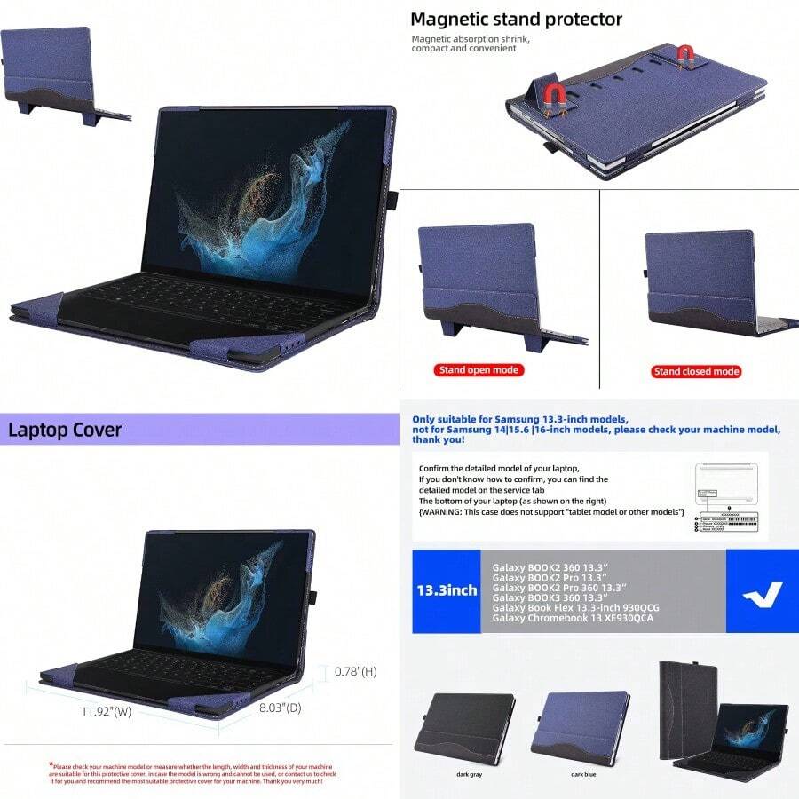 Laptop Cover For Samsung Galaxy Book 2 360 Book 2 Pro 360 Book 2 Pro 360 Book 3 360 Chromebook 13 XE930QCA Book Flex 13.3 NP930QCG PU Detachable Case 13.3inch Blue - 藍色 - 查看 1