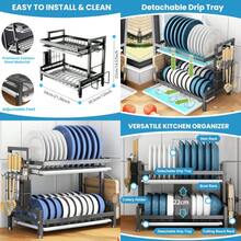 Dish Drying Rack 2 Tier Kitchen Organizers And Storage Rack With Drainboard And Removable Cutlery Holder Rustproof Stainl Steel Dish Rack For Kitchen Counter Black