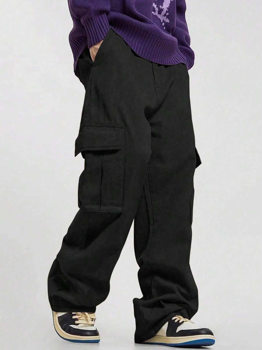 1pc Teenage Boys/Youth Casual Straight Leg Pocket Pants, Fashionable Streetwear Outdoor Versatile - Black - View 1