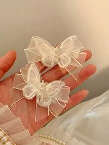 4 Stücke/Set Kinder Einfarbige Bestickter Schmetterling Perlen Haarspangen, süß & niedlich für Mädchen, geeignet für den täglichen Gebrauch und Partys