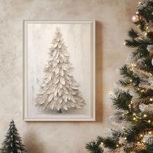 1pc, Canvas Wall Art, Framed Wall Decor, Christmas Art, Vintage White Painting Christmas Tree Mural, Christmas Wall Decor, Holiday Decor, Retro Art, Christmas Tree Ornament, Suitable For Home Decor, Living Room And Bedroom, Holiday Party Decorations, Happy New Year, Ideal Christmas And New Year Gift, Ready To Hang.