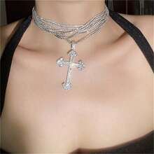 1pc Fashionable European And American Style Exaggerated Multilayer Necklace With Full Rhinestones, Personality Pendant Party, Collarbone Chain Jewelry - 金子 - 查看 5