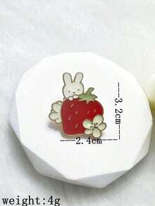 1pc Fashionable Lovely Zinc Alloy Drop Oil Strawberry Rabbit Clothing Accessory Brooch - Red and White - View 4
