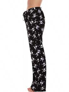 Women's Plush Pajama Pants - And Cozy - 黑色 - 骷髏頭和交叉骨 - 查看 5