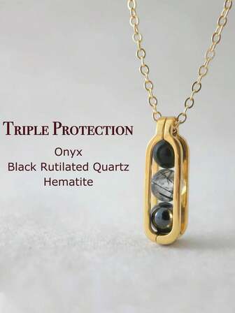 Collar minimalista de triple protección, ónix, cuarzo rutilado negro, hematita, colgante de cristal natural de conexión con la tierra, regalo de meditación para ella
