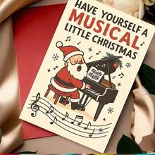 1 pezzo Biglietto di auguri musicale natalizio, Babbo Natale che suona il piano - Regalo natalizio, adatto agli amanti della musica, Natale, design rosso e bianco, include busta rossa e messaggio "Buon Natale", perfetto per celebrazioni natalizie, Biglietto di Natale | Tema musicale | Illustrazione dettagliata, Biglietto di Natale