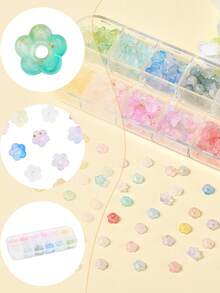 19,2 g/set 12 colores cuentas acrílicas transparentes con escarcha, flores, con lámina de oro, colores mezclados, 5,5~6x3 mm, orificio: 1,5 mm, 1,6 g/color