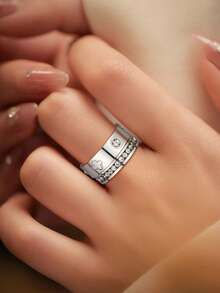 2 件奢华精致不锈钢全锆石戒指时尚浪漫四叶草情侣戒指结婚周年纪念礼物 - 銀色 - 查看 5