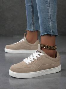 Damskie trampki casualowe, modne białe buty streetwearowe, lekkie buty do skateboardingu - Kolor khaki - Zobacz 3