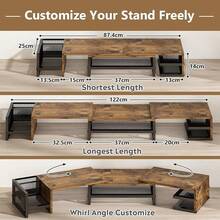 GILLAS Base para Monitor de Computadora Escritorio Doble, Soporte para Monitor Escritorio Computadora 2 Niveles, Estante Monitor Ángulo y Longitud Ajustable, Accesorios para Escritorio Oficina, Hogar - Rectángulo-marrón - Ver 3