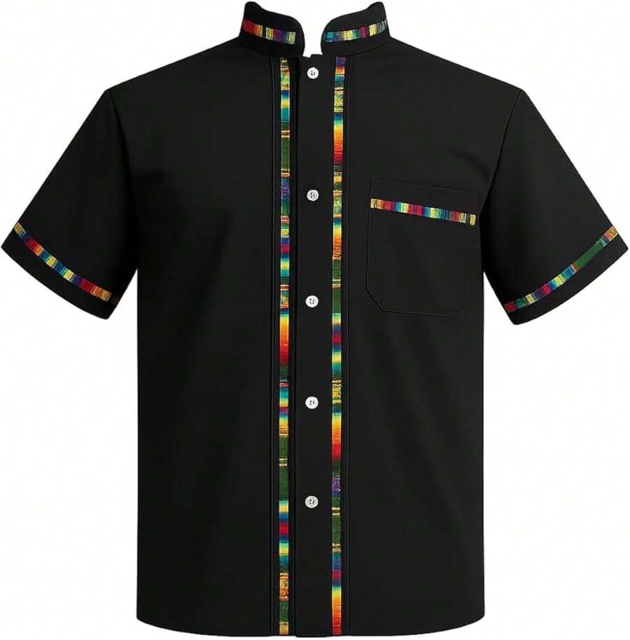 Men's Short Sleeve Mexican Guayabera Shirts Made In Mexico, Multiple Colorshalloween - 黑色 - 查看 1