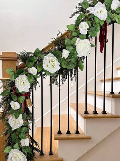 1/2pcs Artificial 27 Heads Rose Vine, 220 Cm (86.6 Inches), Moon Leaves, Home Decorations, Gardening Decorations, Restaurant Decorations, Spring And Summer Decorations, Wedding Decorations, School Dormitory Office Decorations, Outdoor Gathering Events Holiday Birthday Party Decorations, Home Foyer Hotel Restaurant Living Room Bedroom Banquet Kitchen Decorations