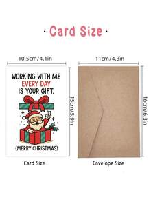 1 Cartão de Natal Engraçado com Papai Noel - Mensagem "Cada Dia que Você Trabalha Comigo É Seu Presente", Design de Natal Vermelho e Verde para Festa de Escritório, Agradecimento à Equipe ou Troca de Amigo Secreto - Não Necessita Pilhas - Cartões de Papel para Felicitações Adequados como Presente para Colegas de Trabalho e Amigos - Decorações Festivas no Local de Trabalho, Desejos Sazonais, Ilustrações Alegres, Papel-Cartão Premium, Lembrancinhas Corporativas, Cartões Engraçados, Papel-Cartão Durável, Impressão de Alta Qualidade